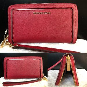 NEW Michael Kors ID Multifunction Phonecase Ip8 Plus Frame Out Wallet in CHERRY